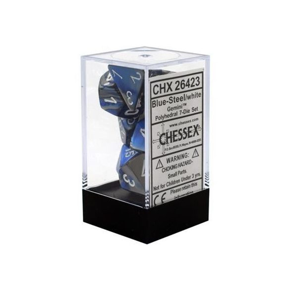 Chessex Gemini Polyhedral 7-Die Set - Blue-Steel w/white-26423