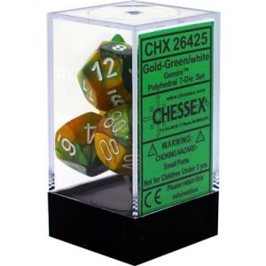 Chessex Gemini Polyhedral 7-Die Set - Gold-Green w/white-26425