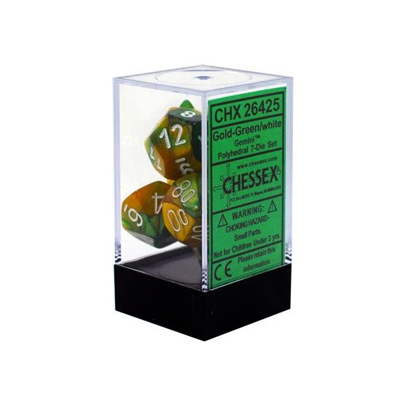 Chessex Gemini Polyhedral 7-Die Set - Gold-Green w/white-26425