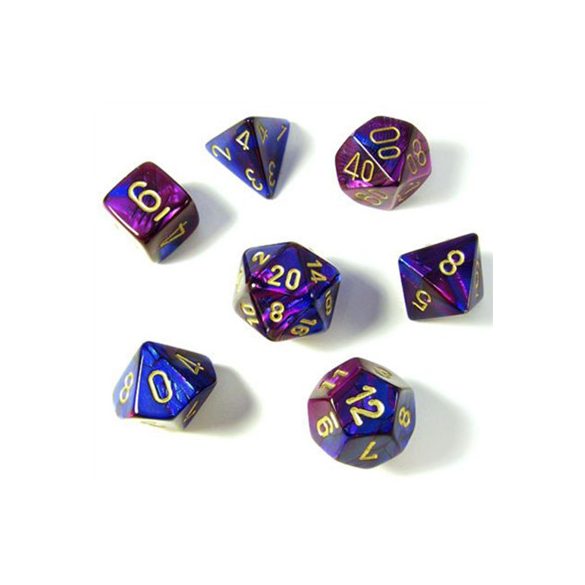 Chessex Gemini Polyhedral 7-Die Set - Blue-Purple w/gold-26428