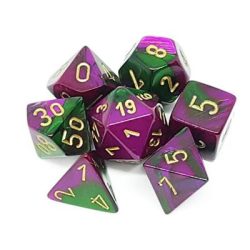 Chessex Gemini Polyhedral 7-Die Set - Green-Purple w/gold-26434