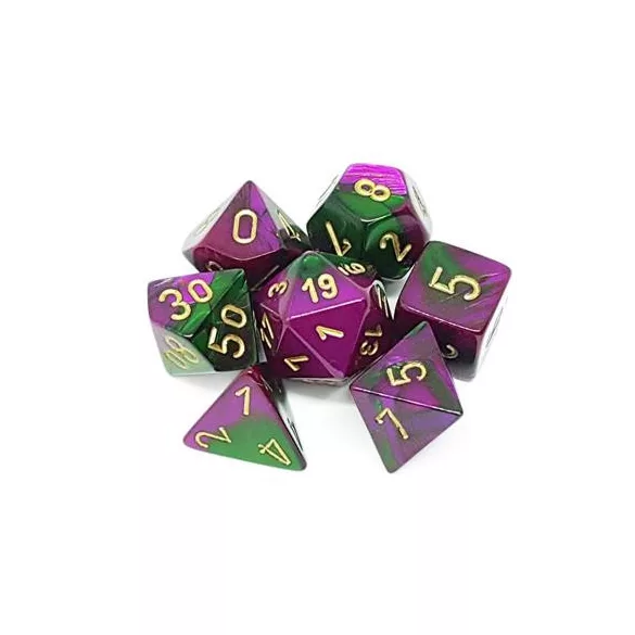 Chessex Gemini Polyhedral 7-Die Set - Green-Purple w/gold-26434