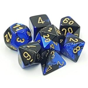 Chessex Gemini Polyhedral 7-Die Set - Black-Blue w/gold-26435