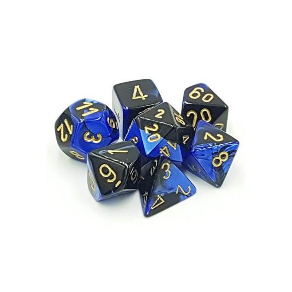 Chessex Gemini Polyhedral 7-Die Set - Black-Blue w/gold-26435