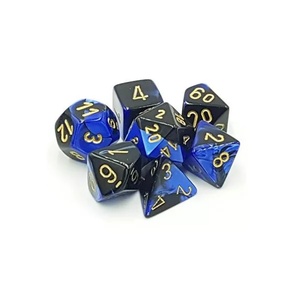 Chessex Gemini Polyhedral 7-Die Set - Black-Blue w/gold-26435