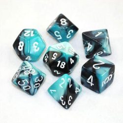 Chessex Gemini Polyhedral 7-Die Set - Black-Shell w/white-26446