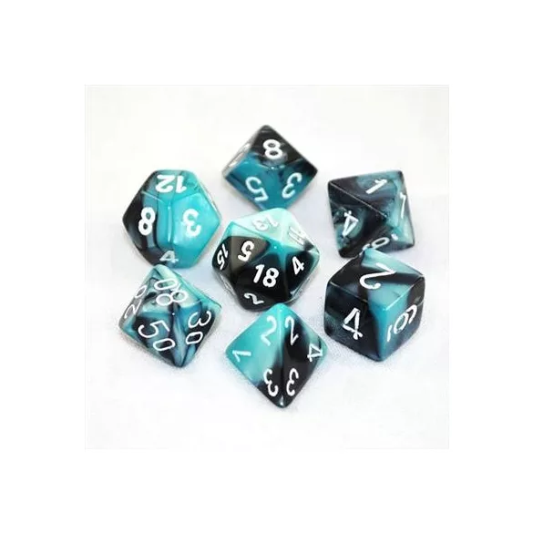 Chessex Gemini Polyhedral 7-Die Set - Black-Shell w/white-26446