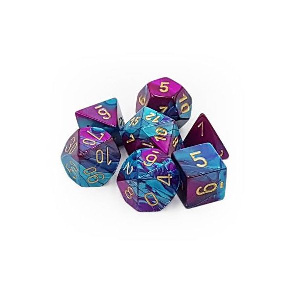 Chessex Gemini Polyhedral 7-Die Set - Purple-Teal w/gold-26449