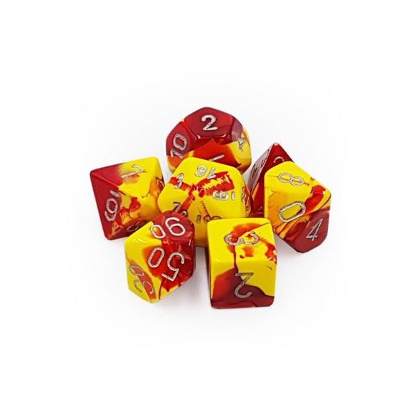 Chessex Gemini Polyhedral 7-Die Set - Red-Yellow w/silver-26450