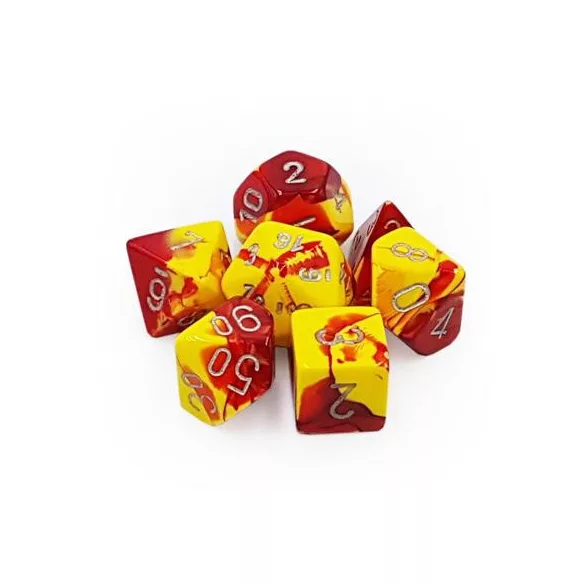 Chessex Gemini Polyhedral 7-Die Set - Red-Yellow w/silver-26450