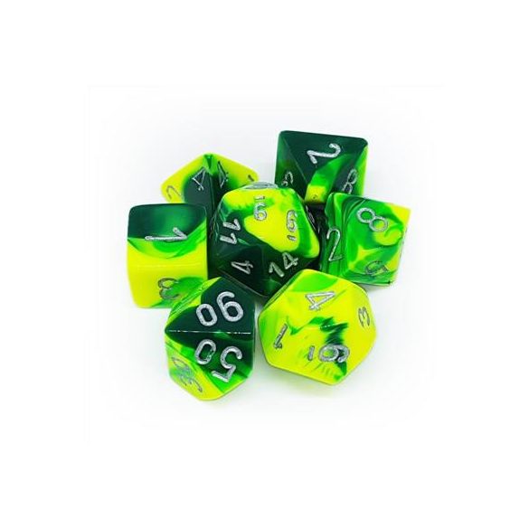 Chessex Gemini Polyhedral 7-Die Set - Green-Yellow w/silver-26454