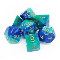 Chessex Gemini Polyhedral 7-Die Set - Blue-Teal w/gold-26459