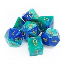 Chessex Gemini Polyhedral 7-Die Set - Blue-Teal w/gold-26459