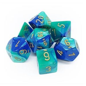 Chessex Gemini Polyhedral 7-Die Set - Blue-Teal w/gold-26459