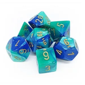 Chessex Gemini Polyhedral 7-Die Set - Blue-Teal w/gold-26459