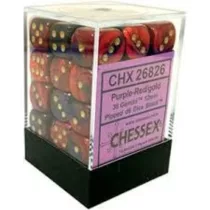 Chessex Gemini 12mm d6 Dice Blocks with pips Dice Blocks (36 Dice) - Purple-Red w/gold-26826