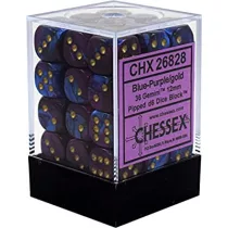 Chessex Gemini 12mm d6 Dice Blocks with pips Dice Blocks (36 Dice) - Blue-Purple w/gold-26828