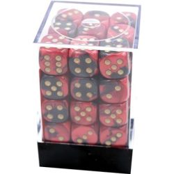Chessex Gemini 12mm d6 Dice Blocks with pips Dice Blocks (36 Dice) - Black-Red w/gold-26833