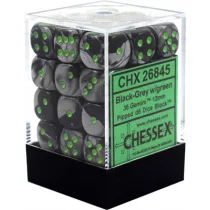 Chessex Gemini 12mm d6 Dice Blocks with pips Dice Blocks (36 Dice) - Black-Grey w/green-26845