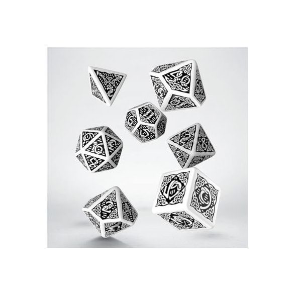 Celtic 3D Revised White & black Dice Set (7)-SCER02