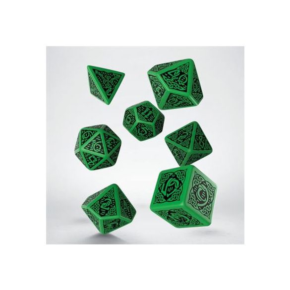 Celtic 3D Revised Green & black Dice Set (7)-SCER09