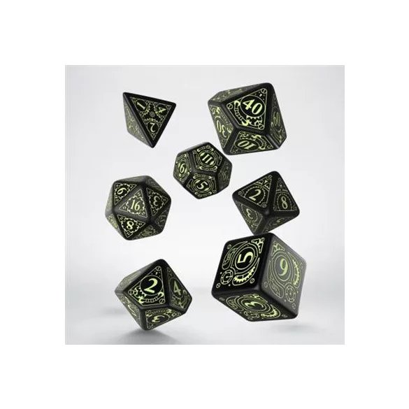 Steampunk Black & glow-in-the-dark Dice Set (7)-SSTE05