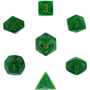 Chessex Vortex 7-Die Set - Green w/gold-27435