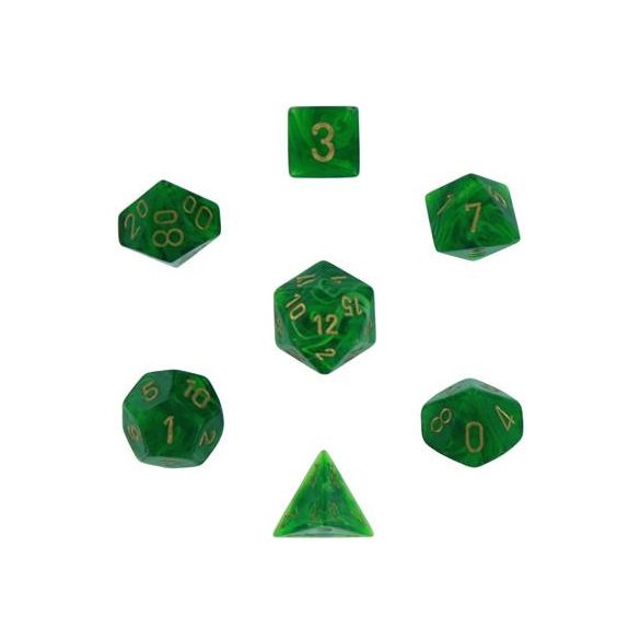 Chessex Vortex 7-Die Set - Green w/gold-27435