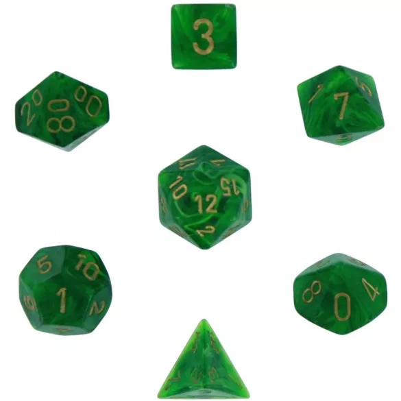 Chessex Vortex 7-Die Set - Green w/gold-27435