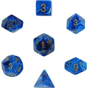 Chessex Vortex 7-Die Set - Blue w/gold-27436