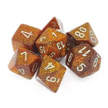 Chessex Glitter Polyhedral 7-Die Set - Gold w/silver-27503