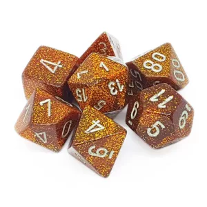 Chessex Glitter Polyhedral 7-Die Set - Gold w/silver-27503