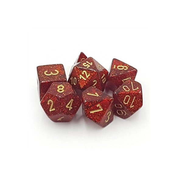 Chessex Glitter Polyhedral 7-Die Set - Ruby w/gold-27504