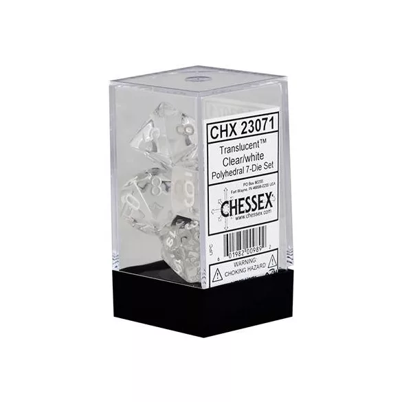 Chessex Translucent Polyhedral 7-Die Set - Clear/white-23071