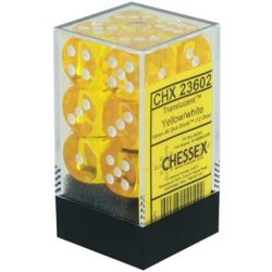 Chessex Translucent 16mm d6 with pips Dice Blocks (12 Dice) - Yellow w/white-23602