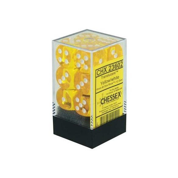Chessex Translucent 16mm d6 with pips Dice Blocks (12 Dice) - Yellow w/white-23602