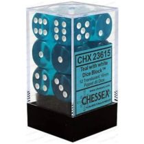Chessex Translucent 16mm d6 with pips Dice Blocks (12 Dice) - Teal w/white-23615