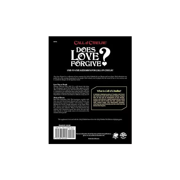 Call of Cthulhu RPG - Does Love Forgive? kalandgyűjtemény - angol kiadás