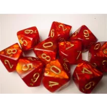 Chessex Ten D10 Sets - Scarab Scarlet w/gold-27214