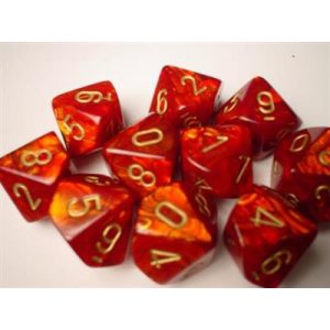 Chessex Ten D10 Sets - Scarab Scarlet w/gold-27214