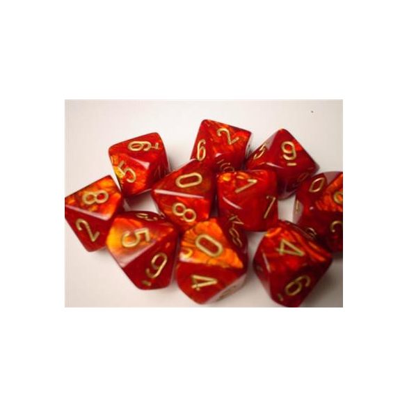 Chessex Ten D10 Sets - Scarab Scarlet w/gold-27214