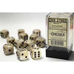 Chessex 16mm d6 with pips Dice Blocks (12 Dice) - Marble Ivory w/black-27602