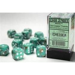 Chessex 16mm d6 with pips Dice Blocks (12 Dice) - Marble Oxi‑Copper/white-27603