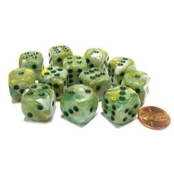 Chessex 16mm d6 with pips Dice Blocks (12 Dice) - Marble Green w/dark green-27609