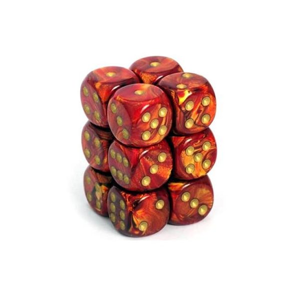 Chessex 16mm d6 with pips Dice Blocks (12 Dice) - Scarab Scarlet w/gold-27614