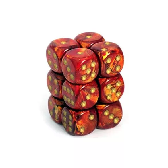 Chessex 16mm d6 with pips Dice Blocks (12 Dice) - Scarab Scarlet w/gold-27614
