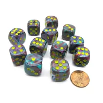Chessex 16mm d6 with pips Dice Blocks (12 Dice) - Festive Mosaic/yellow-27650