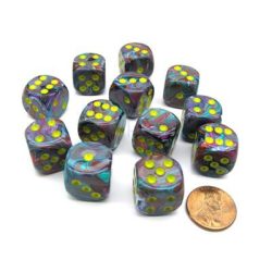 Chessex 16mm d6 with pips Dice Blocks (12 Dice) - Festive Mosaic/yellow-27650