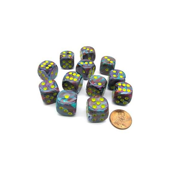 Chessex 16mm d6 with pips Dice Blocks (12 Dice) - Festive Mosaic/yellow-27650