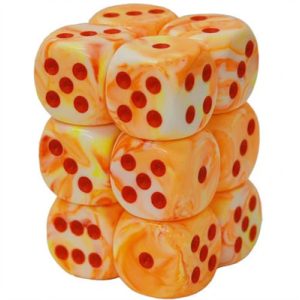 Chessex 16mm d6 with pips Dice Blocks (12 Dice) - Festive Sunburst w/red-27653